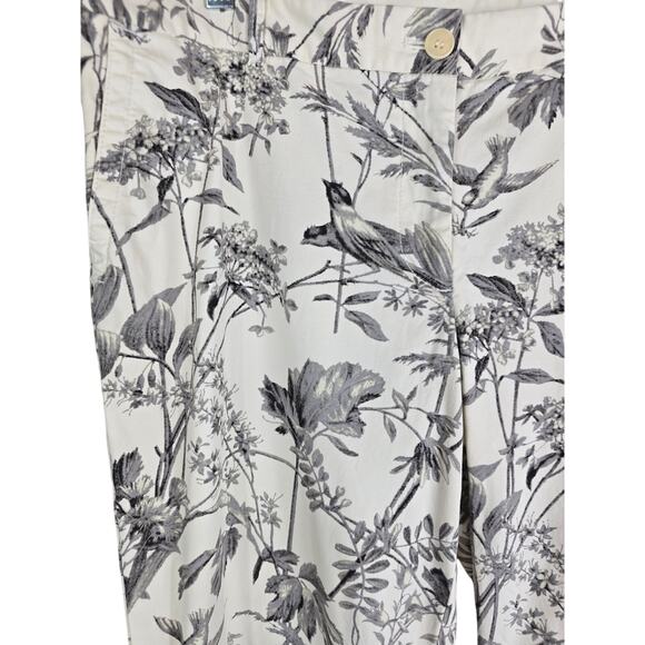 Talbots The Weekender Novelty Birds Floral Leaf Cream Gray Women's Pants 12 - Picture 2 of 6